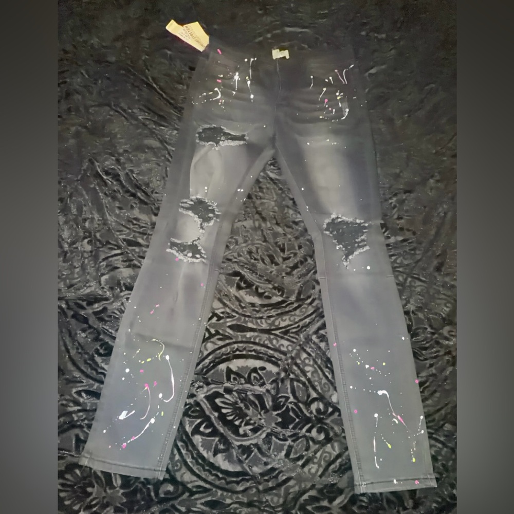 KDNK Black spattered paint Tapered Skinny jeans Sz 30 New with tags